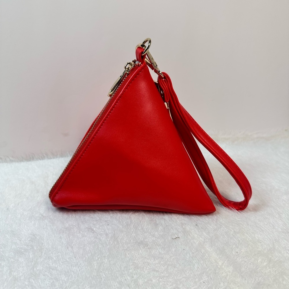 Bold Red Triangular Wristlet With Zipper Closure - image 7